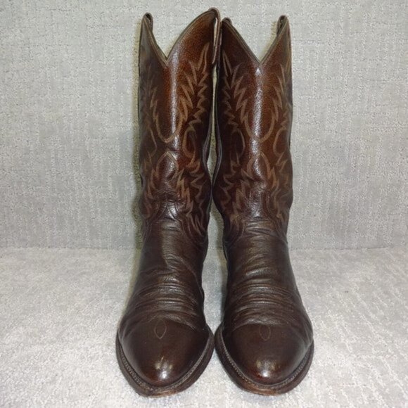 𝅺dan Post Men’s Size 8 EW Brown Leather Round Toe Pull On Western Boots P2555 - Picture 1 of 9